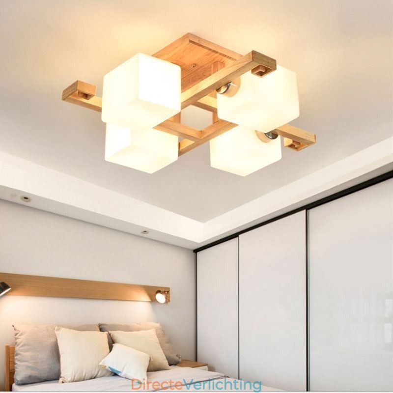 Nordic Flush Mount Plafondlamp Creatief Warm Massief Houten Licht