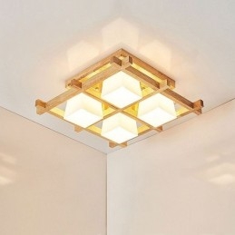 Nordic Square Grid Flush Mount Plafondlamp Rubberhoutlamp