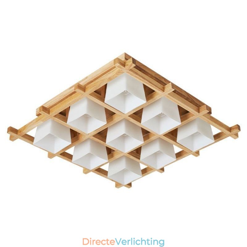 Nordic Square Grid Flush Mount Plafondlamp Rubberhoutlamp