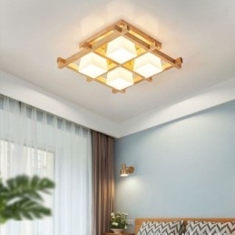 Nordic Square Grid Flush Mount Plafondlamp Rubberhoutlamp