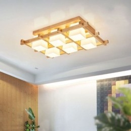 Nordic Square Grid Flush Mount Plafondlamp Rubberhoutlamp