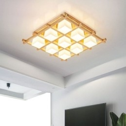Nordic Square Grid Flush Mount Plafondlamp Rubberhoutlamp