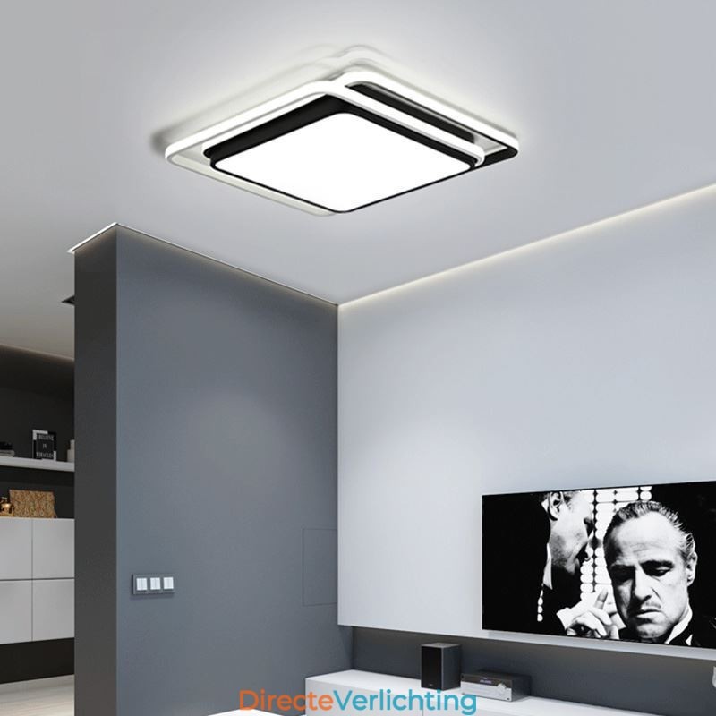 Moderne eenvoudige plafondlamp met geometrische montage, vierkant frame en lamplicht