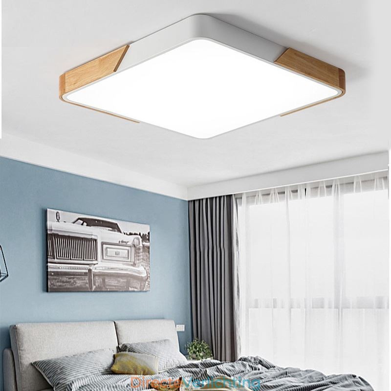 Eenvoudige plafondlamp met houten frame, superdun design, lamp met lampje