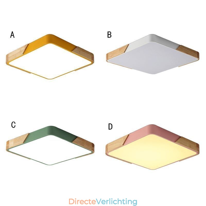 Eenvoudige plafondlamp met houten frame, superdun design, lamp met lampje