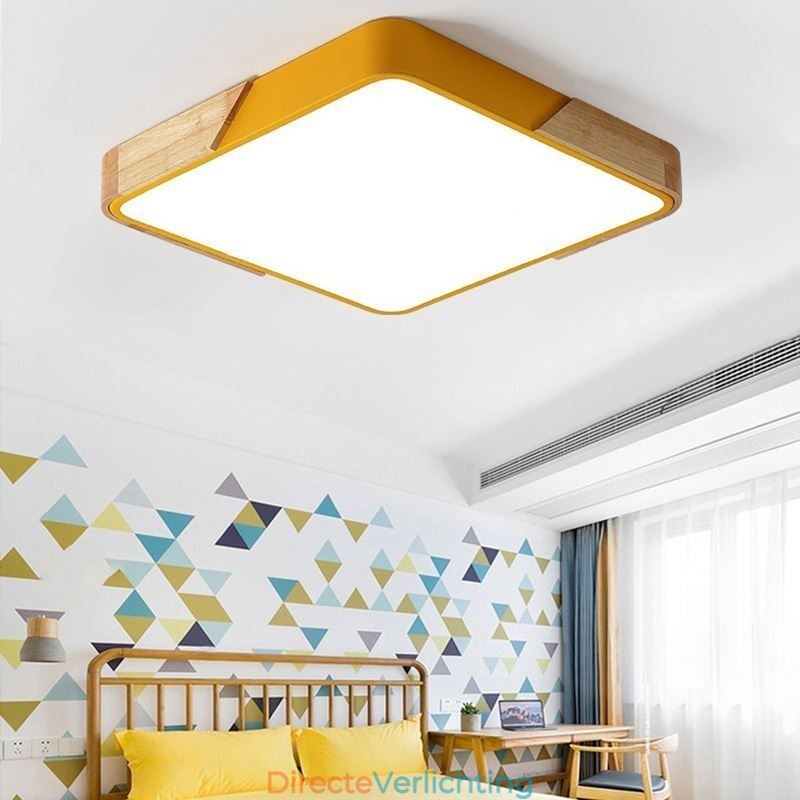 Eenvoudige plafondlamp met houten frame, superdun design, lamp met lampje