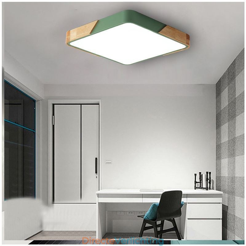 Eenvoudige plafondlamp met houten frame, superdun design, lamp met lampje