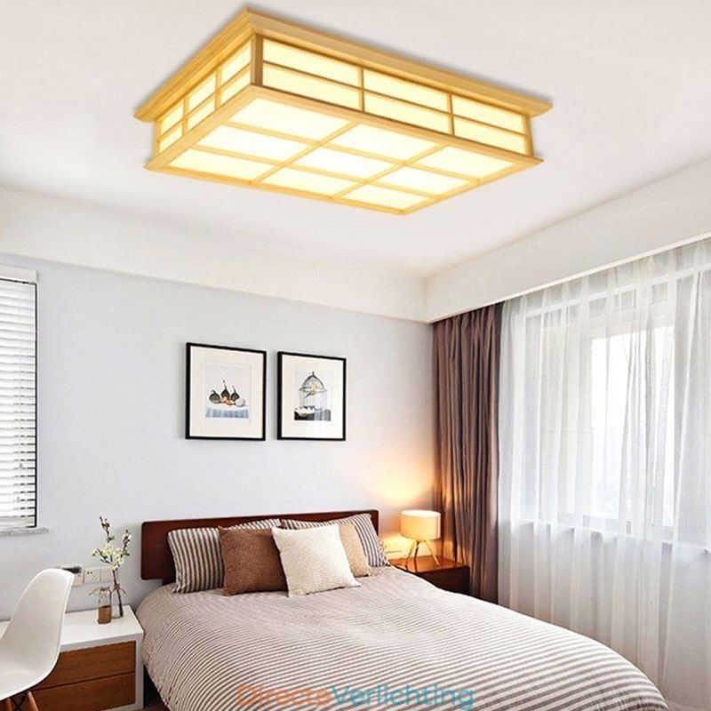 Japanse kubusvormige plafondlamp, massief houten plafondverlichting