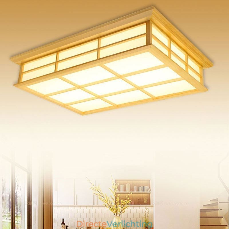Japanse kubusvormige plafondlamp, massief houten plafondverlichting
