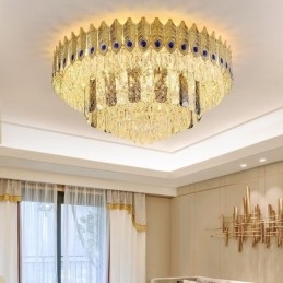 Kristallen plafondlamp met ronde, gegalvaniseerde Phoenix Tail-gouden luxe decoratieve plafondlamp