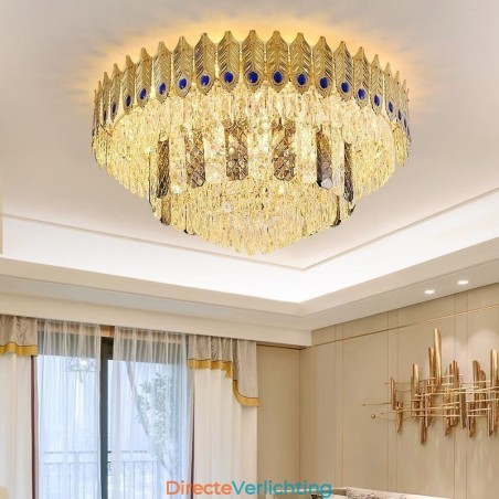 Kristallen plafondlamp met ronde, gegalvaniseerde Phoenix Tail-gouden luxe decoratieve plafondlamp Kristallen plafondlamp met ronde, gegalvaniseerde Phoenix Tail-gouden luxe decoratieve plafondlamp