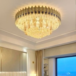 Kristallen plafondlamp met ronde, gegalvaniseerde Phoenix Tail-gouden luxe decoratieve plafondlamp