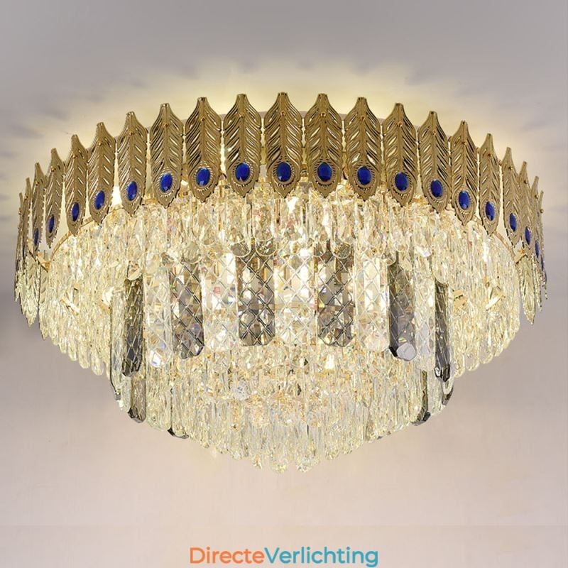 Kristallen plafondlamp met ronde, gegalvaniseerde Phoenix Tail-gouden luxe decoratieve plafondlamp