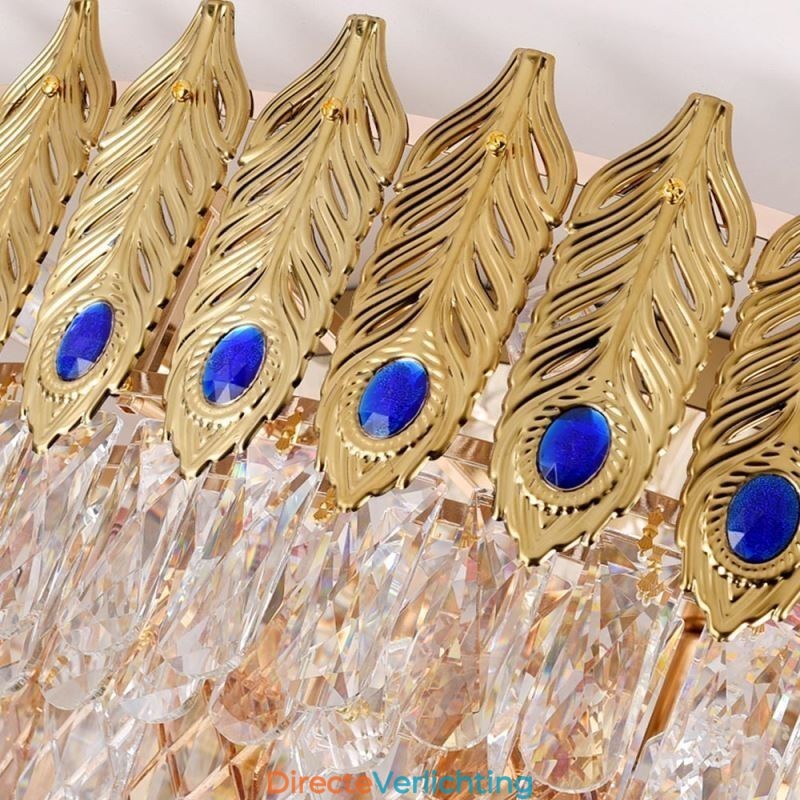 Kristallen plafondlamp met ronde, gegalvaniseerde Phoenix Tail-gouden luxe decoratieve plafondlamp