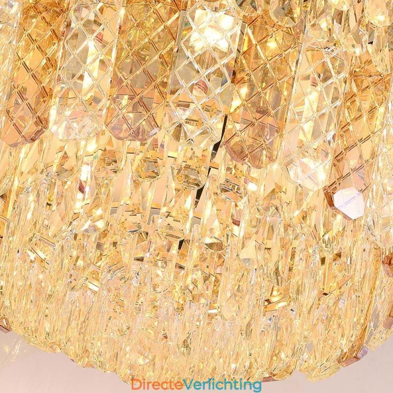 Kristallen plafondlamp met ronde, gegalvaniseerde Phoenix Tail-gouden luxe decoratieve plafondlamp