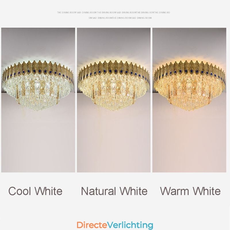 Kristallen plafondlamp met ronde, gegalvaniseerde Phoenix Tail-gouden luxe decoratieve plafondlamp