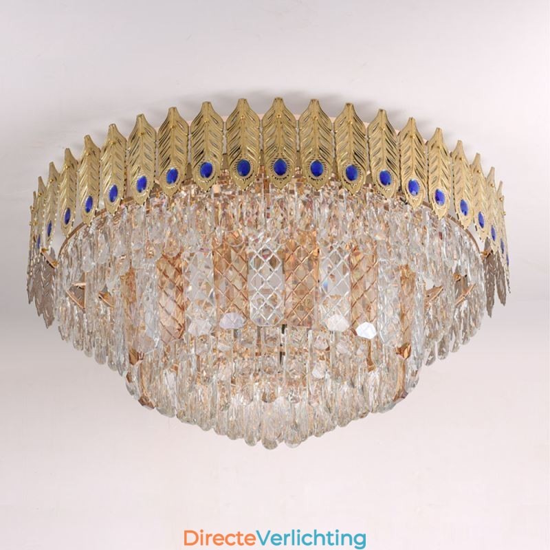 Kristallen plafondlamp met ronde, gegalvaniseerde Phoenix Tail-gouden luxe decoratieve plafondlamp