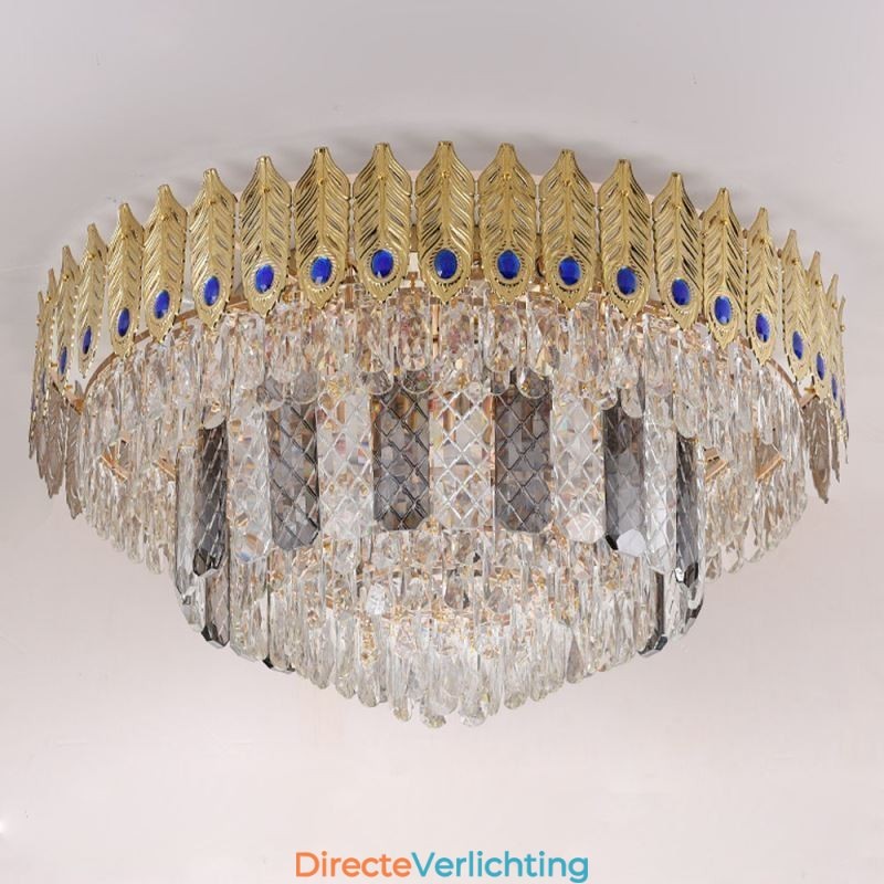 Kristallen plafondlamp met ronde, gegalvaniseerde Phoenix Tail-gouden luxe decoratieve plafondlamp
