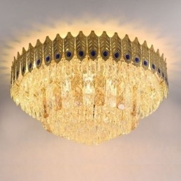 Kristallen plafondlamp met ronde, gegalvaniseerde Phoenix Tail-gouden luxe decoratieve plafondlamp