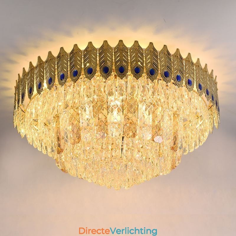 Kristallen plafondlamp met ronde, gegalvaniseerde Phoenix Tail-gouden luxe decoratieve plafondlamp