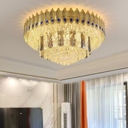 Kristallen plafondlamp met ronde, gegalvaniseerde Phoenix Tail-gouden luxe decoratieve plafondlamp