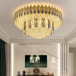 Kristallen plafondlamp met ronde, gegalvaniseerde Phoenix Tail-gouden luxe decoratieve plafondlamp