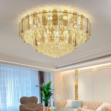 Kristallen inbouw dubbele laag ronde luxe decoratieve plafondlamp 80cm Kristallen inbouw dubbele laag ronde luxe decoratieve plafondlamp 80cm