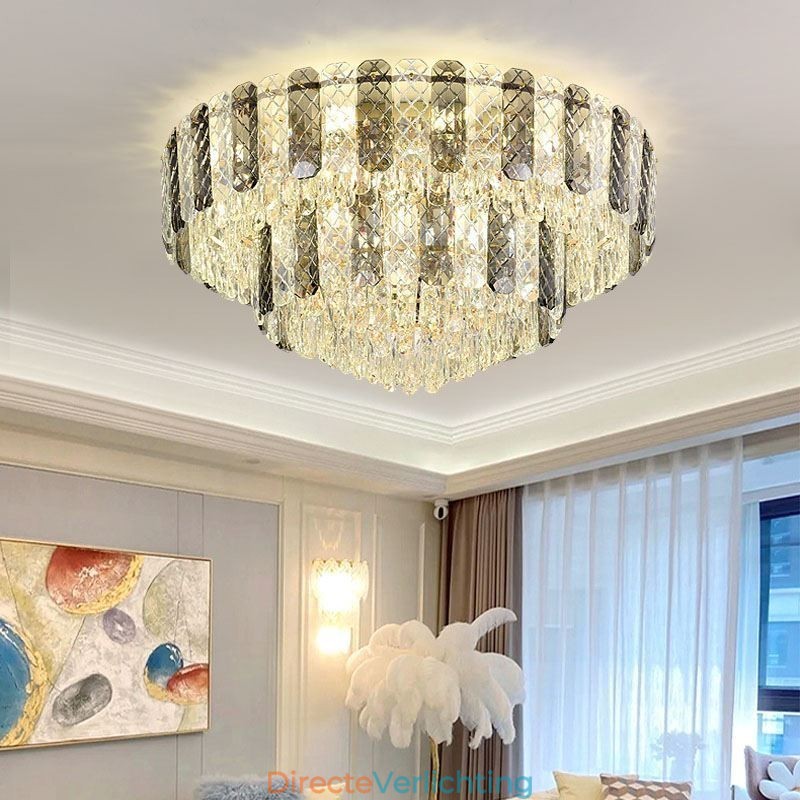 Kristallen inbouw dubbele laag ronde luxe decoratieve plafondlamp 80cm