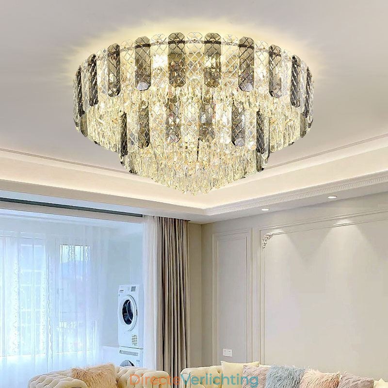 Kristallen inbouw dubbele laag ronde luxe decoratieve plafondlamp 80cm