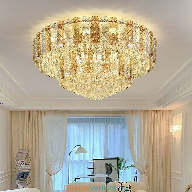 Kristallen inbouw dubbele laag ronde luxe decoratieve plafondlamp 80cm