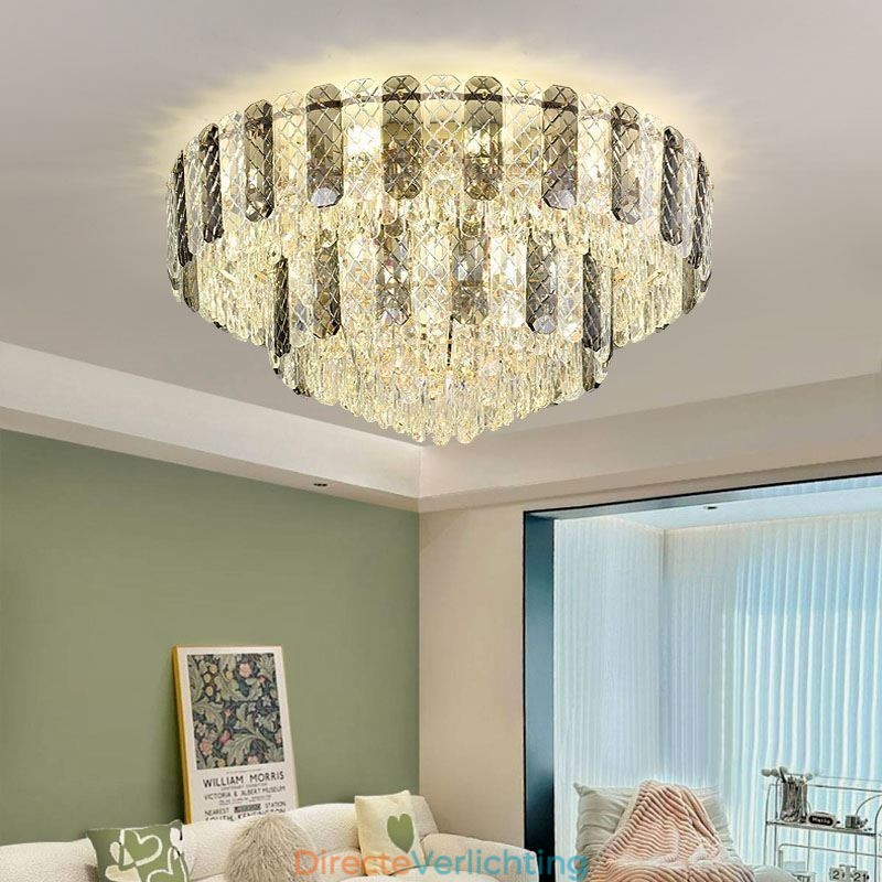 Kristallen inbouw dubbele laag ronde luxe decoratieve plafondlamp 80cm