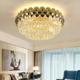 Kristallen plafondlamp in de vorm van een ronde, gegalvaniseerde gouden luxe decoratieve lamp van 80 cm