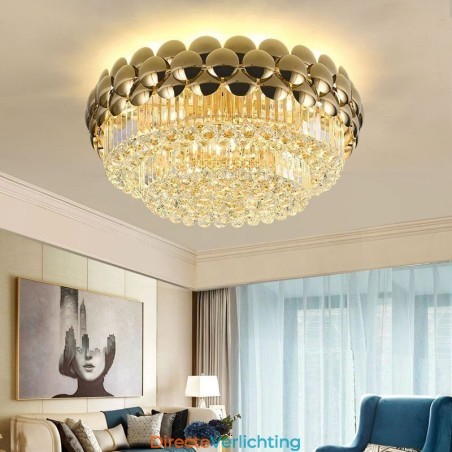 Kristallen plafondlamp in de vorm van een ronde, gegalvaniseerde gouden luxe decoratieve lamp van 80 cm Kristallen plafondlamp in de vorm van een ronde, gegalvaniseerde gouden luxe decoratieve lamp van 80 cm