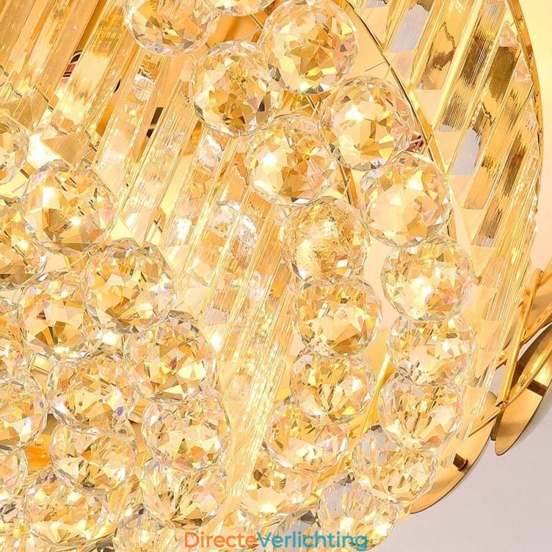 Kristallen plafondlamp in de vorm van een ronde, gegalvaniseerde gouden luxe decoratieve lamp van 80 cm