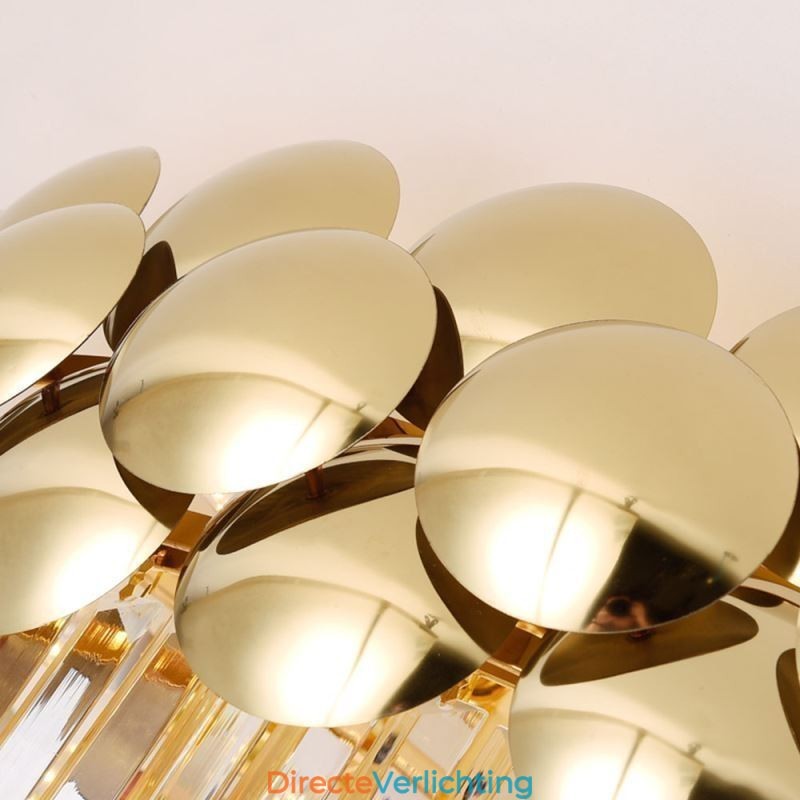 Kristallen plafondlamp in de vorm van een ronde, gegalvaniseerde gouden luxe decoratieve lamp van 80 cm