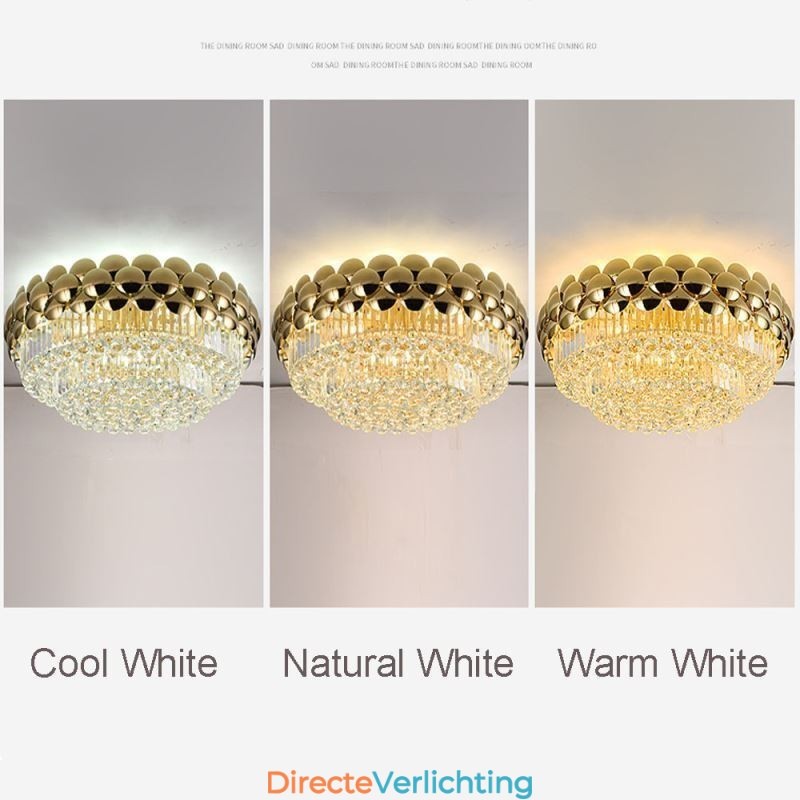 Kristallen plafondlamp in de vorm van een ronde, gegalvaniseerde gouden luxe decoratieve lamp van 80 cm