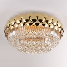 Kristallen plafondlamp in de vorm van een ronde, gegalvaniseerde gouden luxe decoratieve lamp van 80 cm