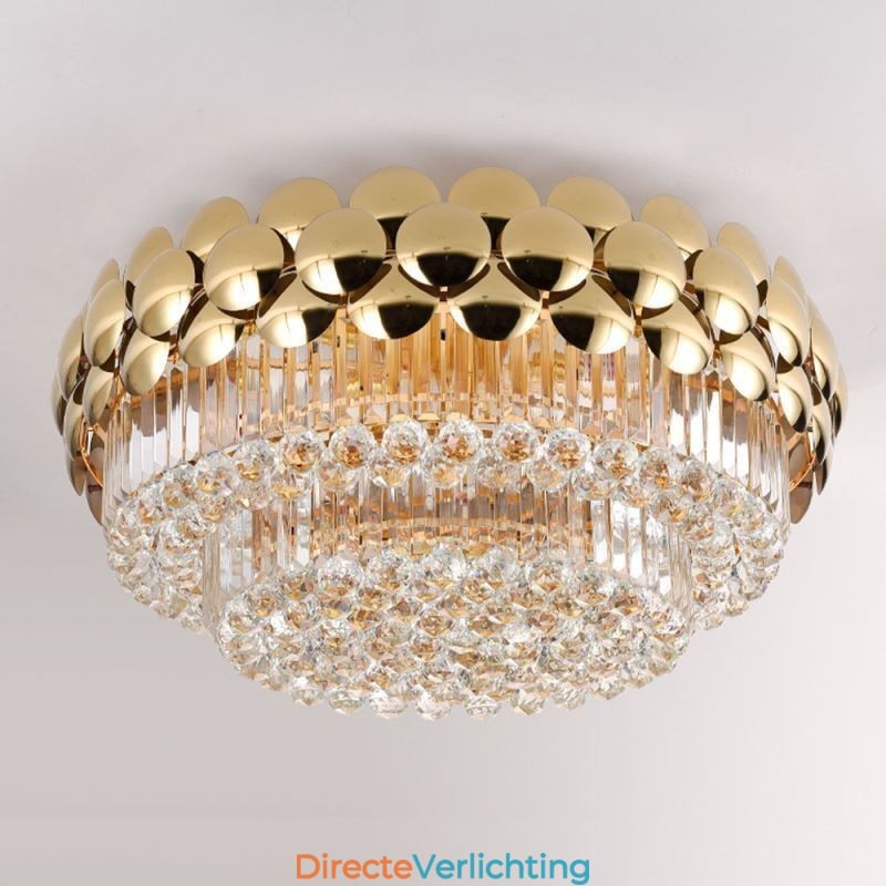 Kristallen plafondlamp in de vorm van een ronde, gegalvaniseerde gouden luxe decoratieve lamp van 80 cm