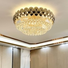 Kristallen plafondlamp in de vorm van een ronde, gegalvaniseerde gouden luxe decoratieve lamp van 80 cm