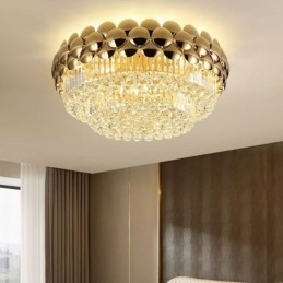 Kristallen plafondlamp in de vorm van een ronde, gegalvaniseerde gouden luxe decoratieve lamp van 80 cm