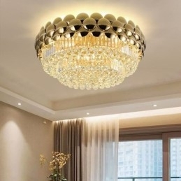 Kristallen plafondlamp in de vorm van een ronde, gegalvaniseerde gouden luxe decoratieve lamp van 80 cm