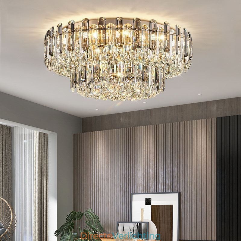 Kristallen plafondlamp in rookgrijze kleur, decoratie in kristalvorm