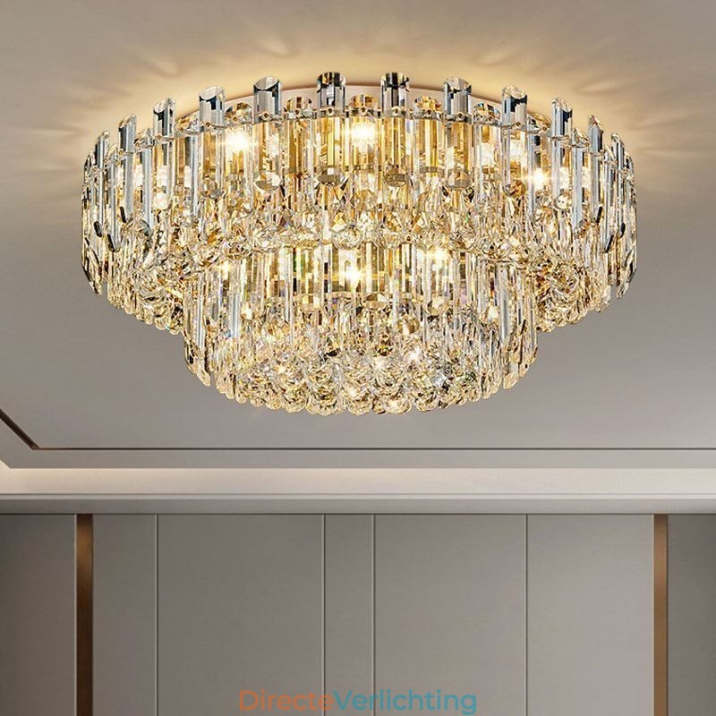 Luxe kristallen plafondlamp met ronde decoratie inbouw