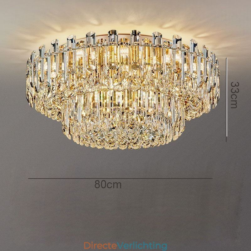 Luxe kristallen plafondlamp met ronde decoratie inbouw
