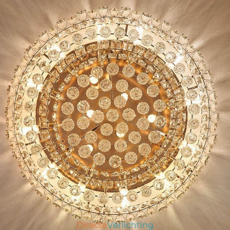 Luxe kristallen plafondlamp met ronde decoratie inbouw