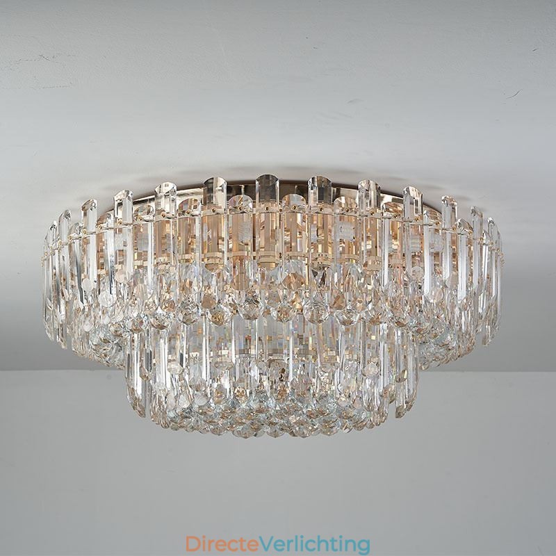 Luxe kristallen plafondlamp met ronde decoratie inbouw