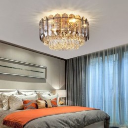 Kristallen plafondlamp in rookgrijze uitvoering, ronde kristallen decoratie