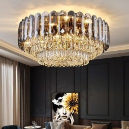 Kristallen plafondlamp in rookgrijze uitvoering, ronde kristallen decoratie