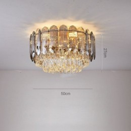 Kristallen plafondlamp in rookgrijze uitvoering, ronde kristallen decoratie