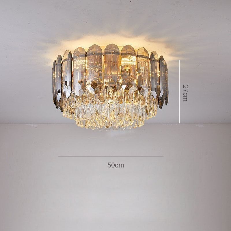 Kristallen plafondlamp in rookgrijze uitvoering, ronde kristallen decoratie